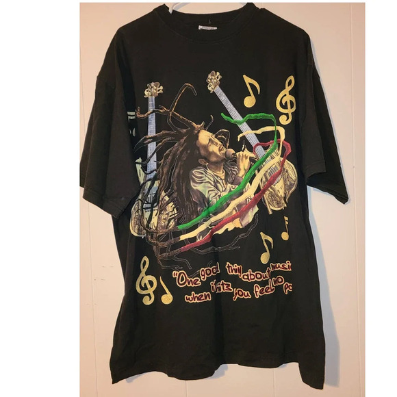 Bob Marley T-Shirt Men's 2XL Black Graphic Crew Neck Short Sleeve Cotton (L) - Picture 1 of 4